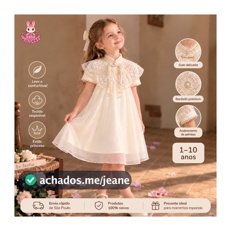 Vestido Festa Infantil Feminina Bordado Pérolas Gola Mandarim Laço Manga Longa 1-10 Anos Casamento Aniversário