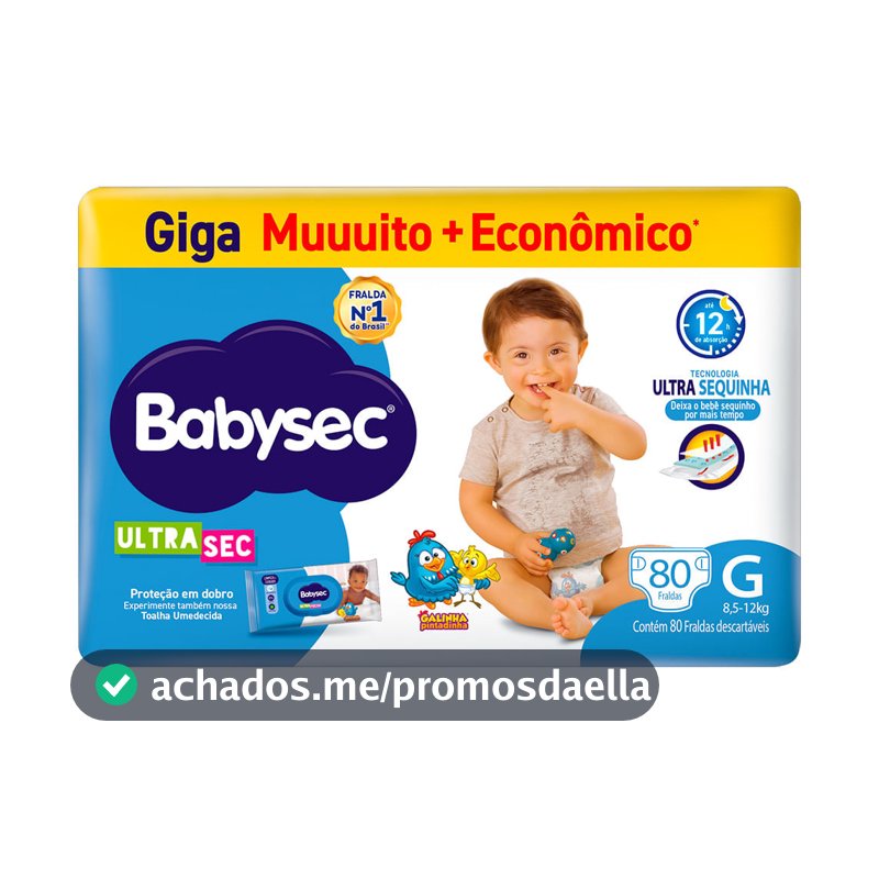Fralda Descartável Babysec Galinha Pintadinha Ultrasec Giga G 80 Unidades