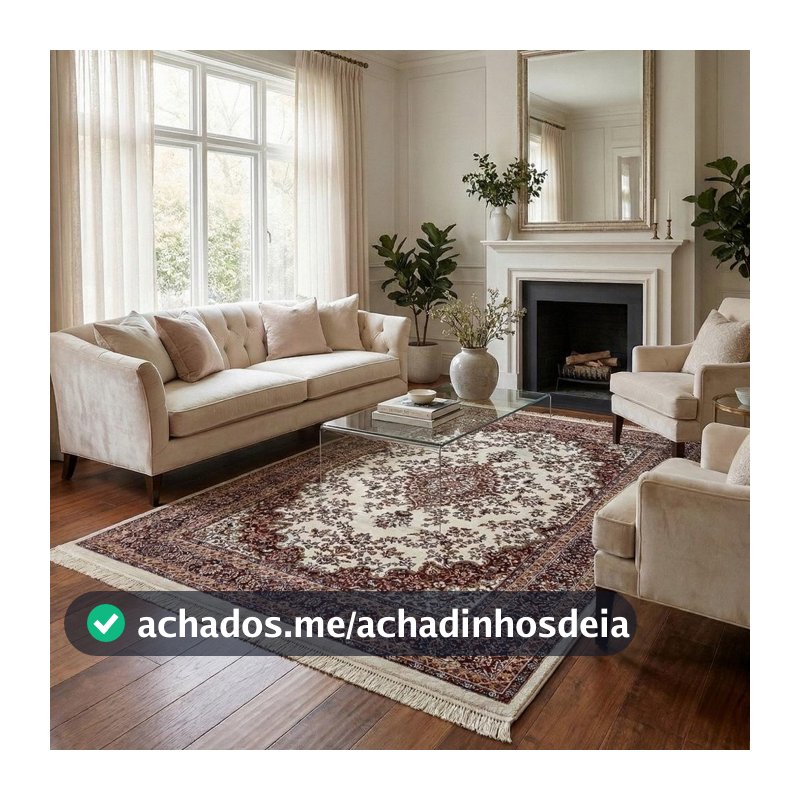Tapete Persa Belga 2.00 x 2.50 Sala Quarto Medalhão Brasão Franja Decoração Edantex Indiano