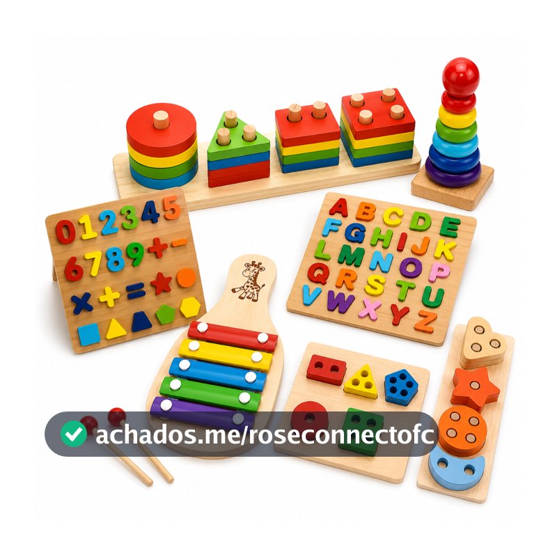 Kit 3 Brinquedos Educativo Montessori de Madeira - Formas Geométricas Pedagógicos Infantil