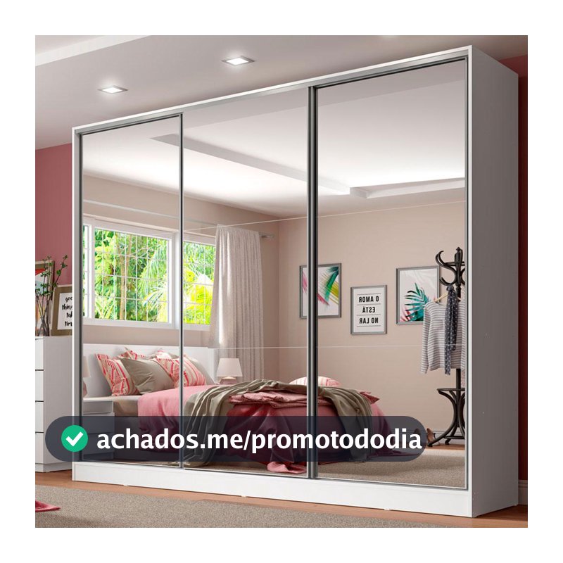 Guarda Roupa Casal 100% MDF com Espelho 3 Portas de Correr Madesa Royale