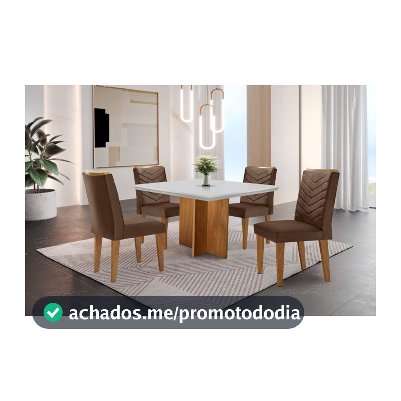 Conjunto Sala de Jantar Mesa Olímpia 90cm MDF Canto Reto e 4 Cadeiras Liz Moderna