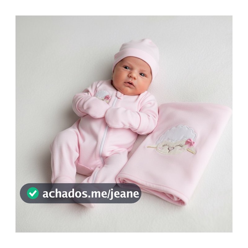 Conjunto Saída Maternidade Bebê Menina Rosa Tema Ovelhinha 4 Peças Macio e Delicado Bordada