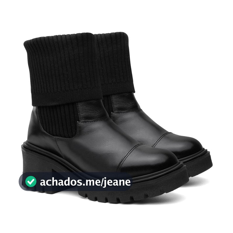 Bota Feminina Chelsea Couro Legitimo Tratorada Meia Dobrável Conforto