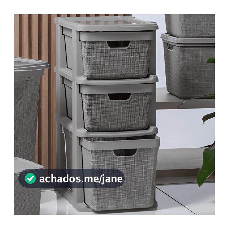 Gaveteiro Organizador de Chão  de Plástico com 3 Gavetas 15 litros Moderno com Textura Jutta