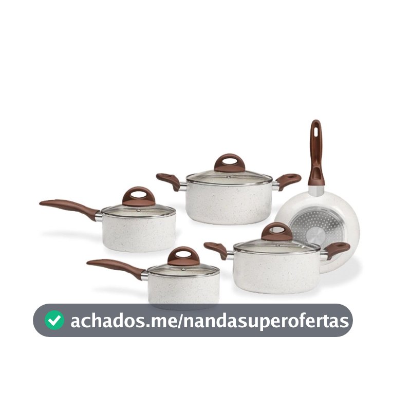 Jogo de Panelas Brinox De Indução Ceramic Life Granada 5 Peças Vanilla - Antiaderente