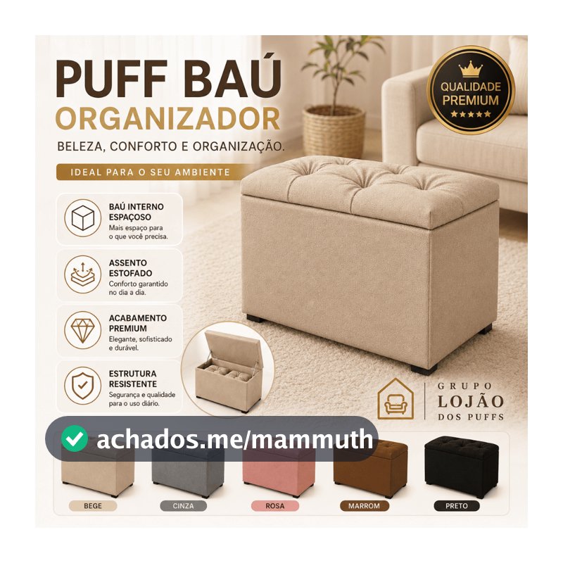 PUFF BAÚ EM SUEDE ORGANIZADOR ESTOFADO MULTIUSO QUARTO SALA CASA PENTEADEIRA ROUPAS SAPATO BRINQUEDO