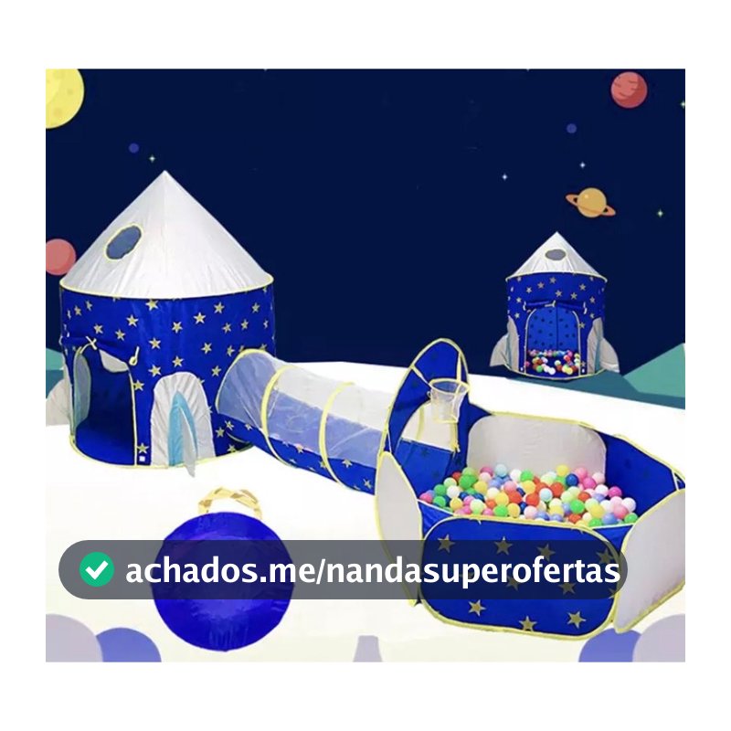 Barraca Menino Tenda Túnel 3x1 Foguete Cabana Com Piscina Be Bolinhas Infantil