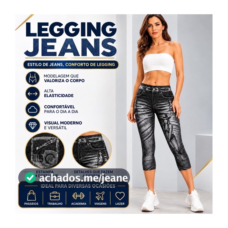Calça Legging Fake Jeans Estampa Imita Jeans Pronta Entrega Tamanho Único VESTE ATÉ 40/42