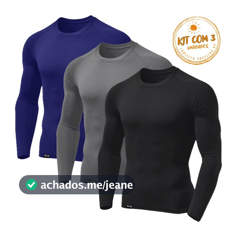 Kit 3 Camisetas Masculinas Segunda Pele Proteção UV Térmica