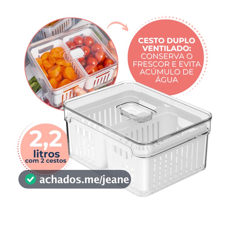 Organizador De Alimentos Geladeira 2,2L Com 2 Cestos Frutas Legumes OU