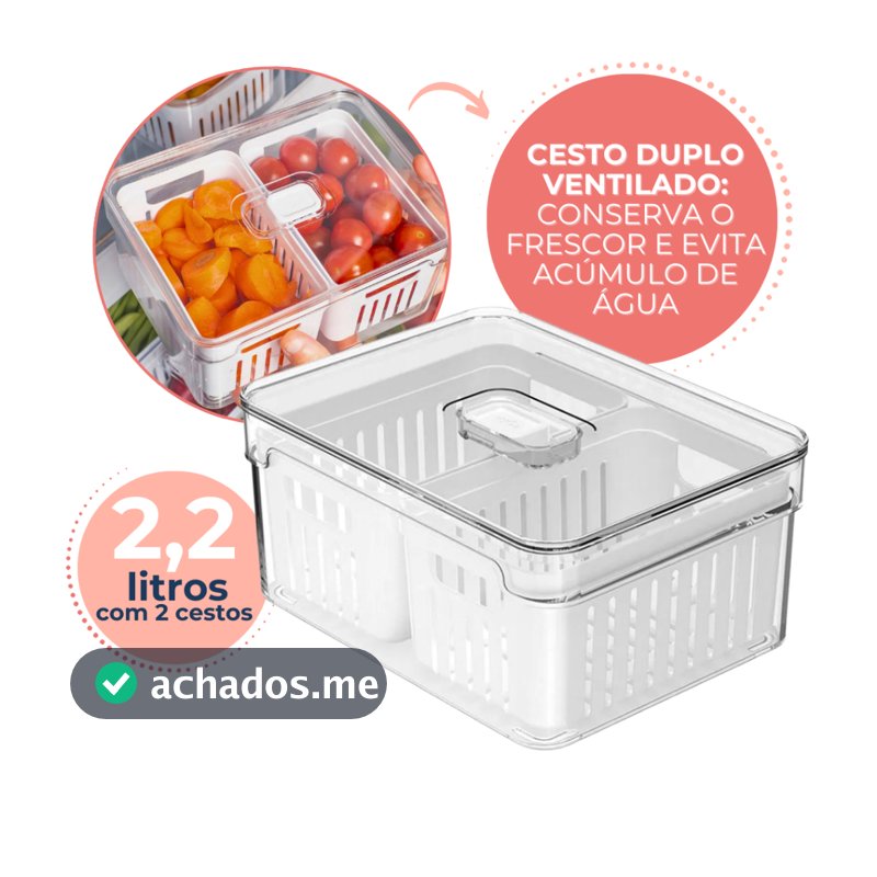 Organizador De Alimentos Geladeira 2,2L Com 2 Cestos Frutas Legumes OU