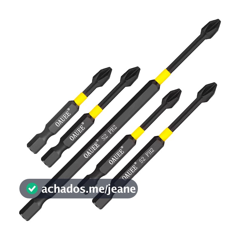 Kit 5 Bits Ponteiras Phillips PH2 Magnéticas de Impacto Aço Reforçado 50 a 150mm