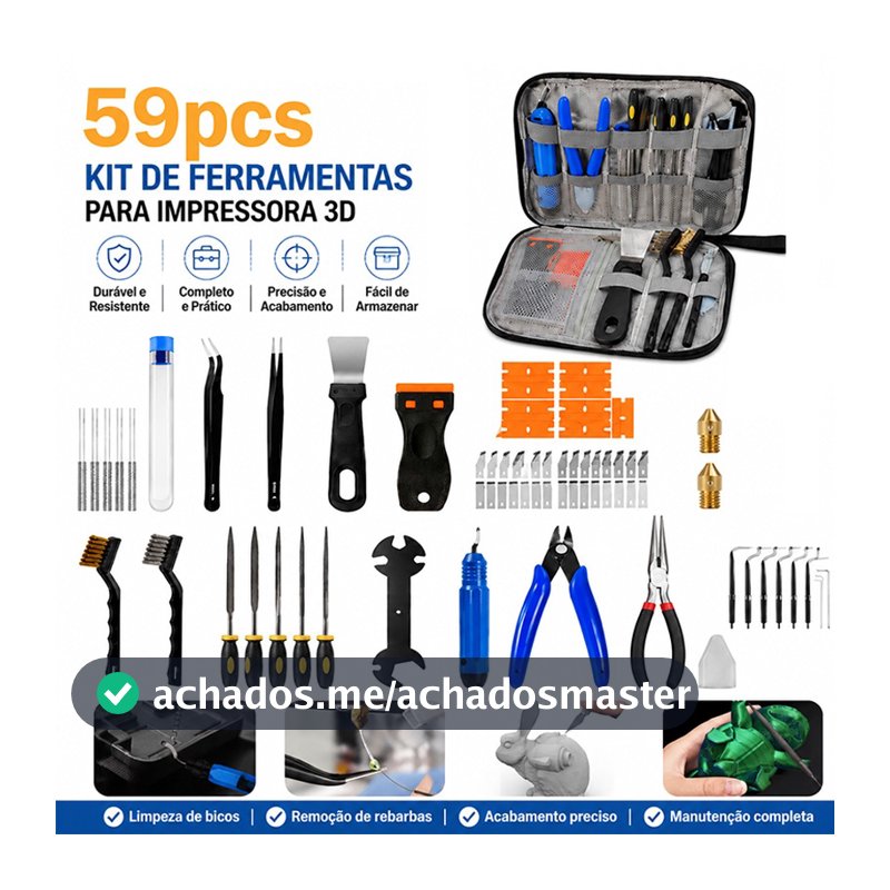 Kit 59 Peças Ferramentas Impressora 3D Acessórios Limpeza Bico Estilete Pinça Alicate Compatível Bambu Lab