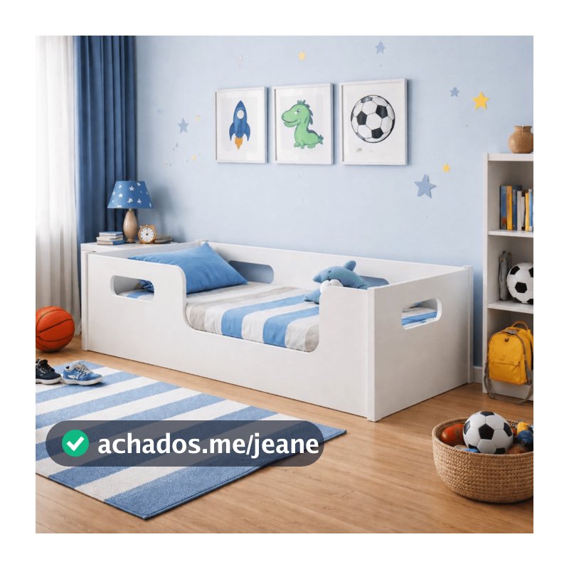 Cama Infantil Juvenil Montessoriana com Colchão com Protecao Para Menina Menino Criancas Solteiro