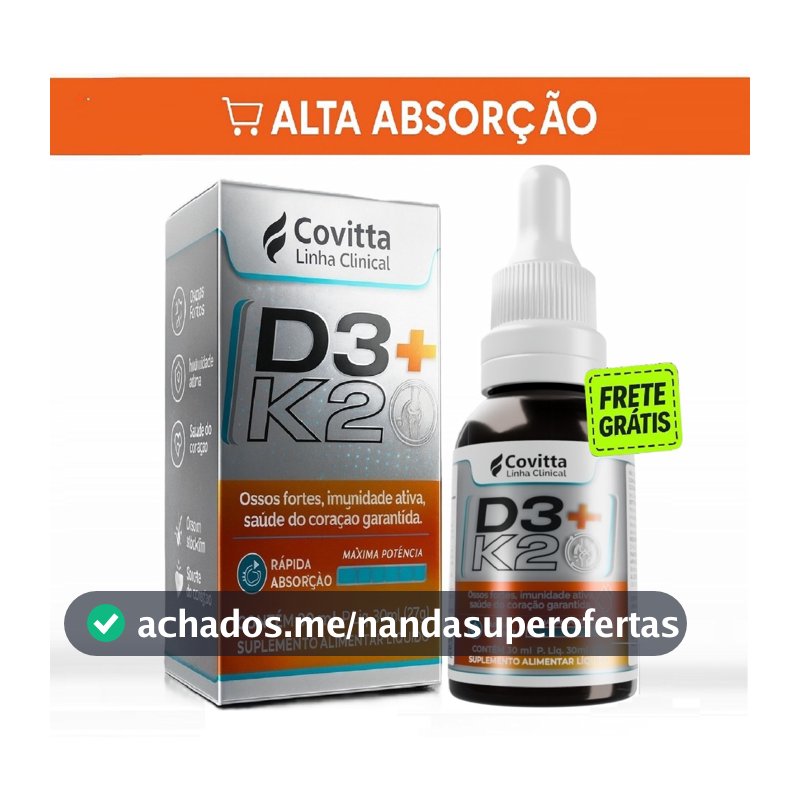 Vitamina D3 + K2 Gotas | Imunidade Ossos Saúde Óssea Alta Absorção 30ml - Covitta