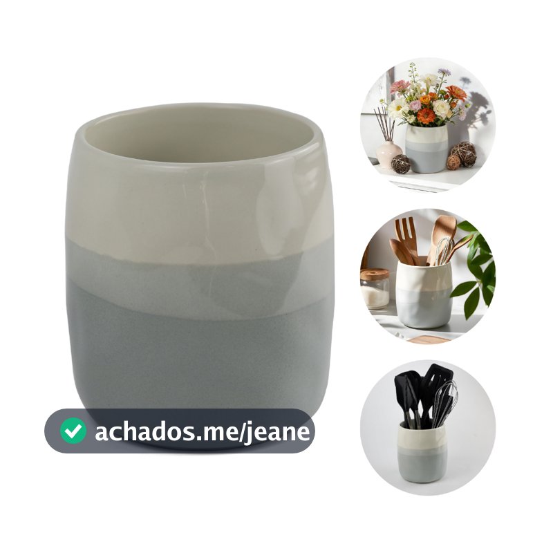 Lumai Vaso Cerâmica Stoneware Porta Utensílios Cozinha Cachepot Flores Organizador Bancada