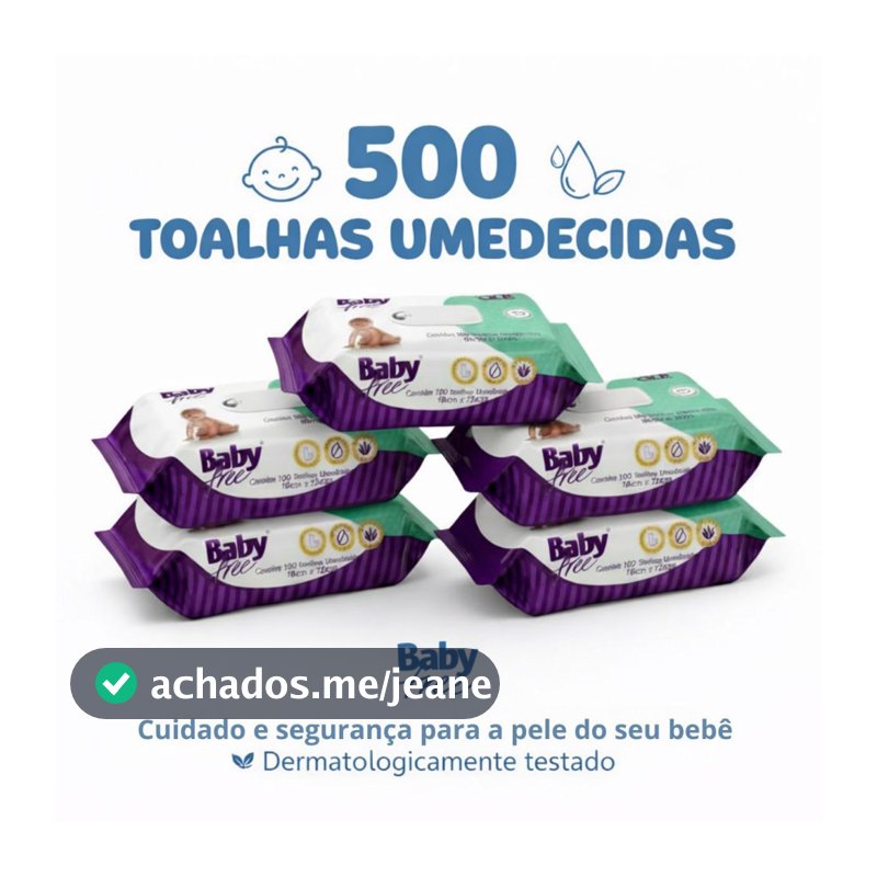 KIT COM 5 PACOTES TOALHAS UMEDECIDAS/LENÇOS BABY FREE C/100