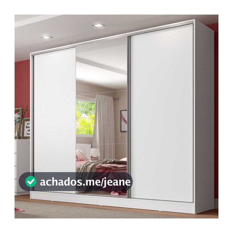 Guarda Roupa Casal 100% MDF com Espelho 3 Portas de Correr Royale Madesa
