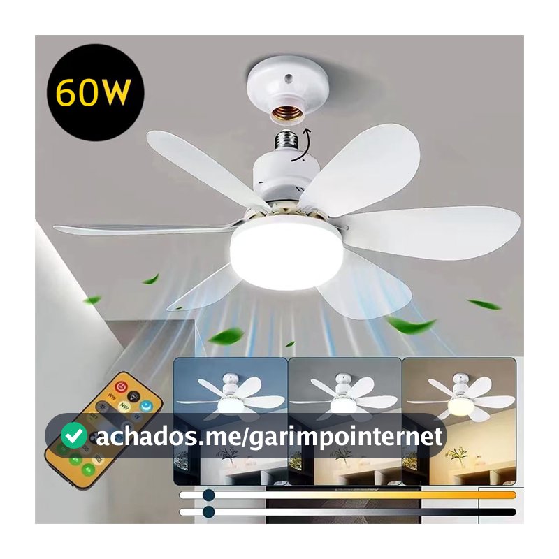 Ventilador De Teto Luz LED 60W  Com 6 Hélices 3 Tipos De Luz Bivolt Com Controle Remoto