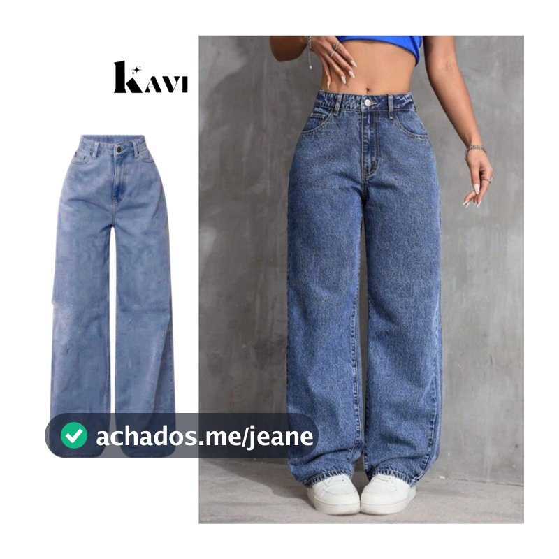 Calça Wide Leg Jeans Feminina Cintura Alta Pantalona