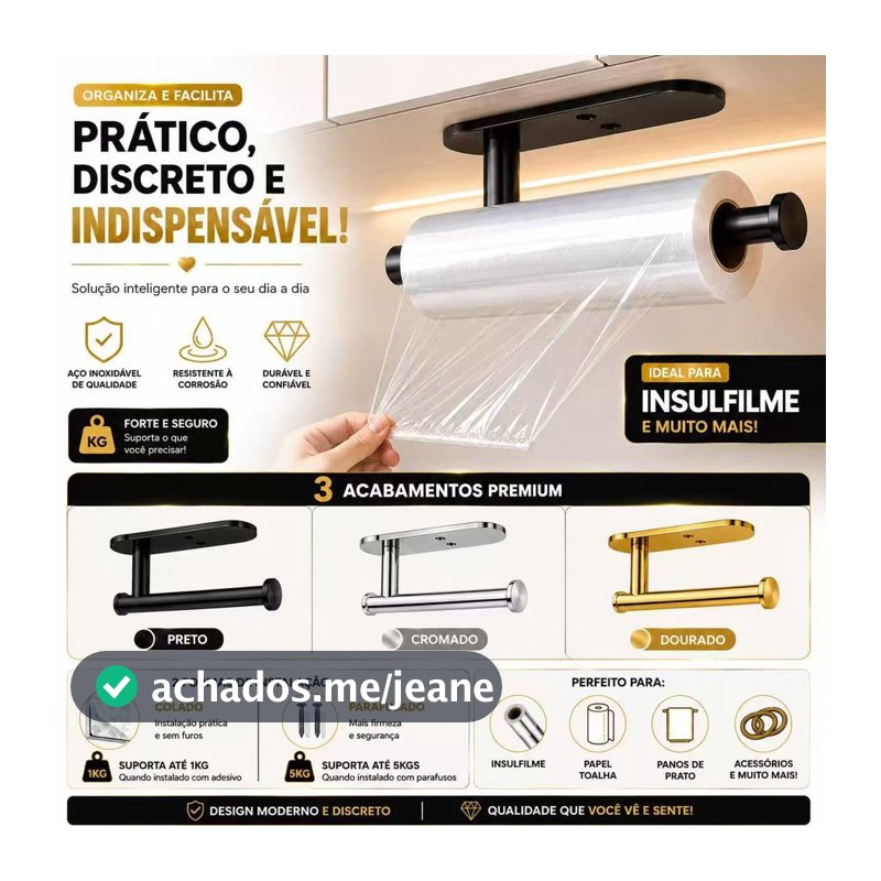 Suporte Organizador Para Cozinha Porta Papel Toalha Higiênico Filme Plástico Pano Elásticos Multiuso ES