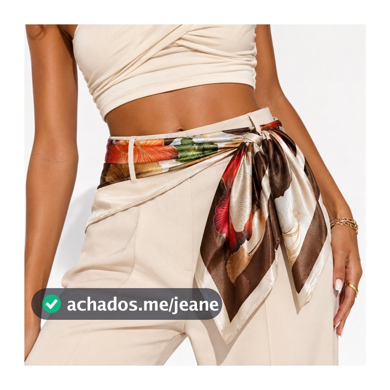 Lenço Quadrado Feminino 90x90 cm Estampado para Usar como Cinto em Calça, Vestido, Saia e Shorts
