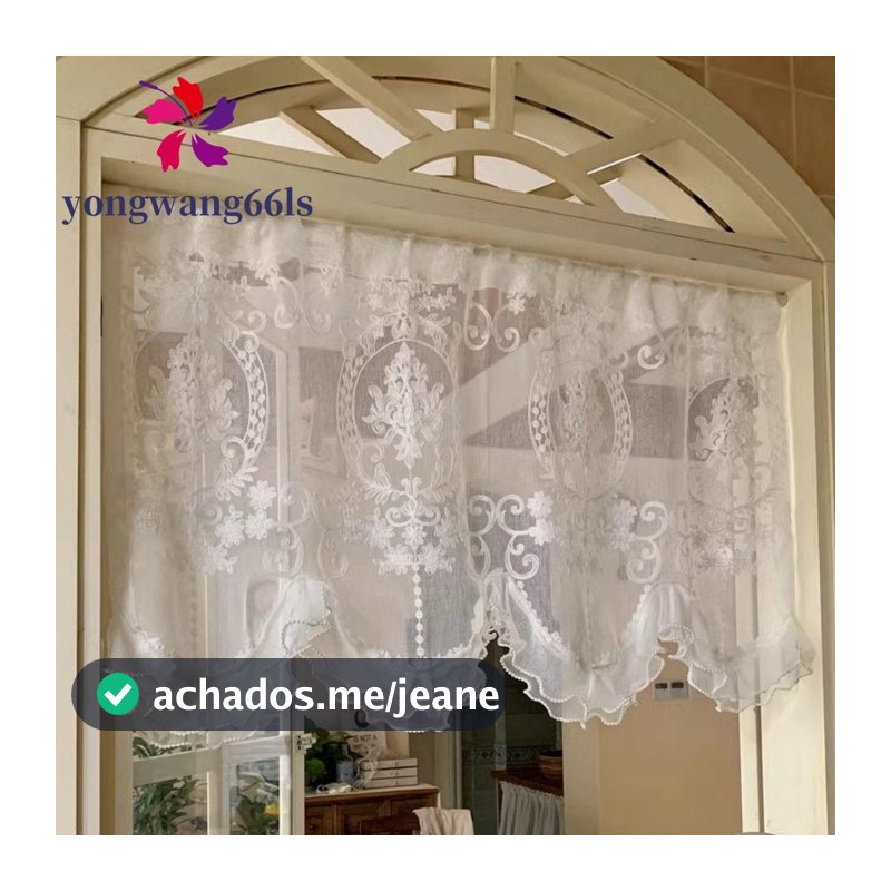 Cortina Transparente Curta De Renda Com Babados YONGWANG , Cortinas De Meio Fio Bordadas Fundo De Pérolas Duplas