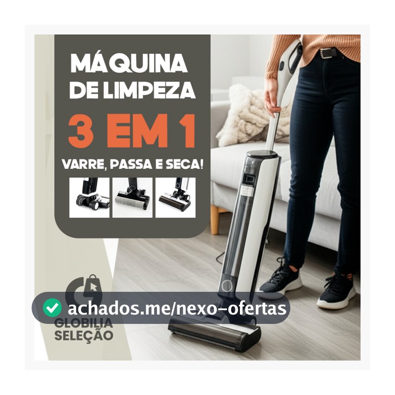 Máquina de limpeza 3 em 1 aspirar, lavar e secar Bivolt motor de tração bateria extra grande inclui balde de autolimpeza