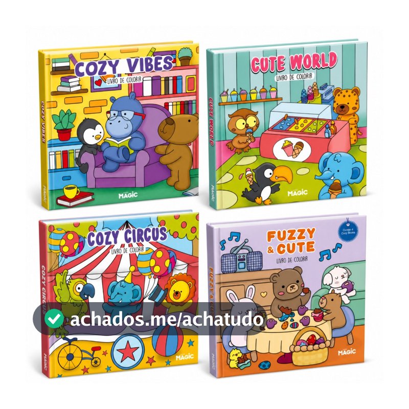 Kit 4 Livros de Colorir Comfy e Cozy 96 Desenhos Capa Dura Infantil