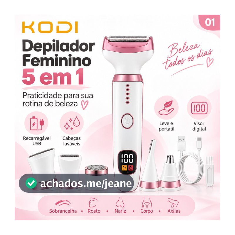 Depilador Feminino Elétrico 5 em 1 Corpo Rosto Aparador Pelos Sobrancelha Nariz Axila USB Portátil