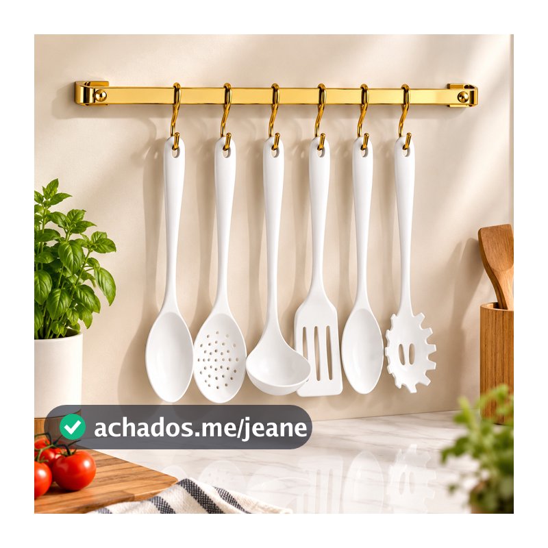 Barra de utensilios aéreo cozinha 45cm 6 Ganchos Dourada Future 2411DD