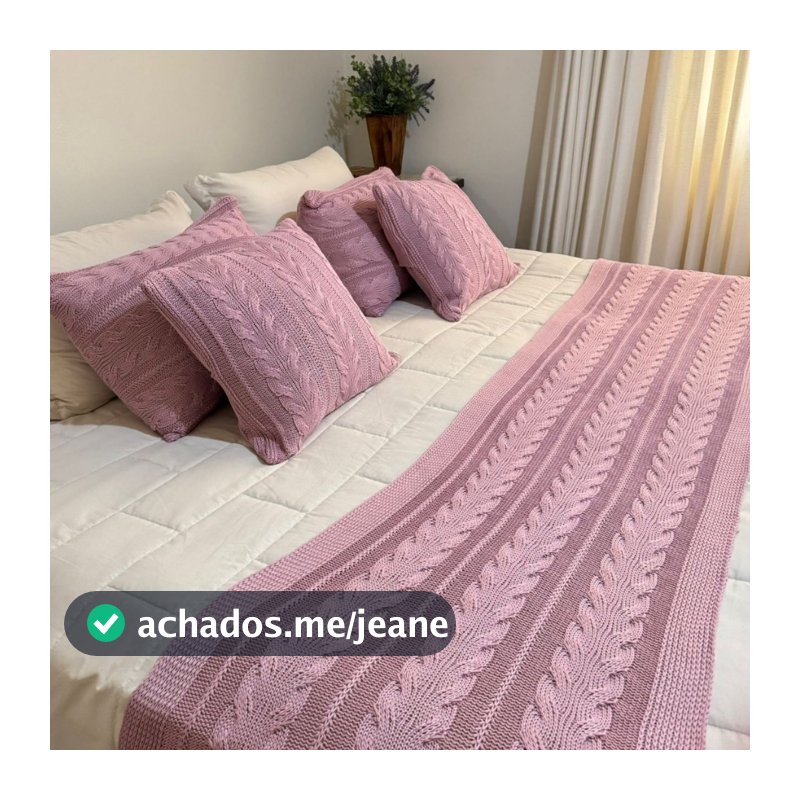 Peseira 230x60cm Manta Trança Tricot Cama Queen Madrid Tricô Trico