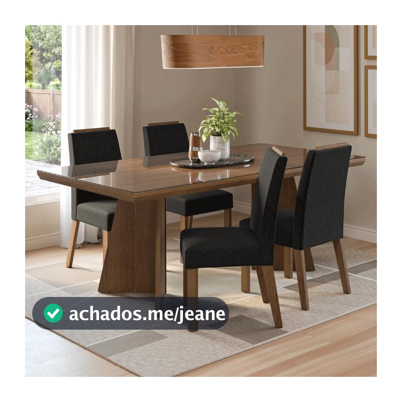Conjunto Sala de Jantar Tampo de Vidro 4 Cadeiras Rustic/Oxford Todi Madesa