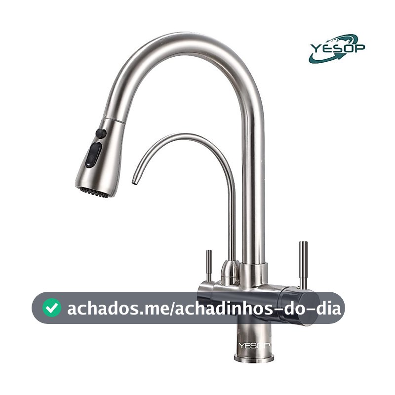 YESOP Torneira Cozinha Gourmet Com Saída Para Filtros Misturador Monocomando Extensível Inox 40cm
