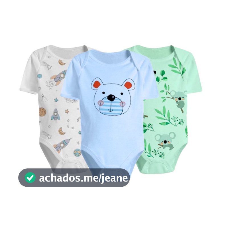 Kit Bebê 3 Peças Body Curto Liso ou Estampas Lindas Variadas