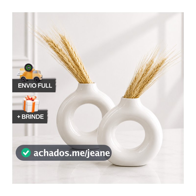 Kit 2 Vasos Decorativos Modernos Circulares COM Trigo Artificial + Presente Envio Rápido Decoração Minimalista Casa