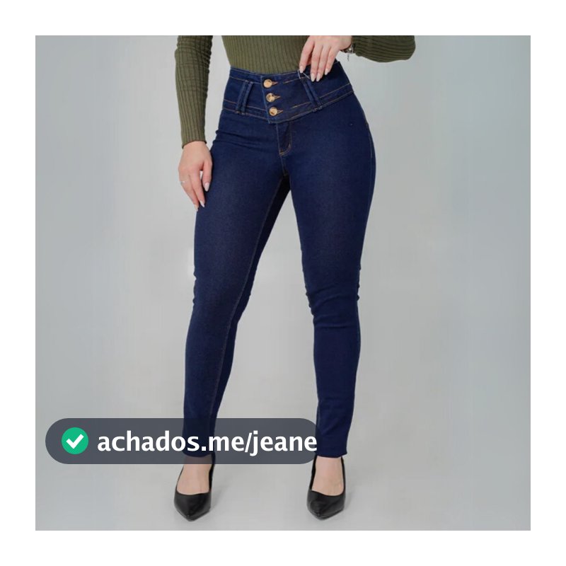 Calça Feminina Jeans Cigarrete Chapa Barriga Três Botões Cintura Alta Modeladora Barra Reta Elastano