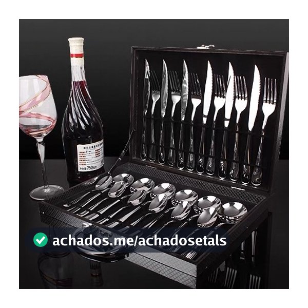 Jogo Talheres 24 Peças Faqueiro Inox Premium Luxo Com Maleta