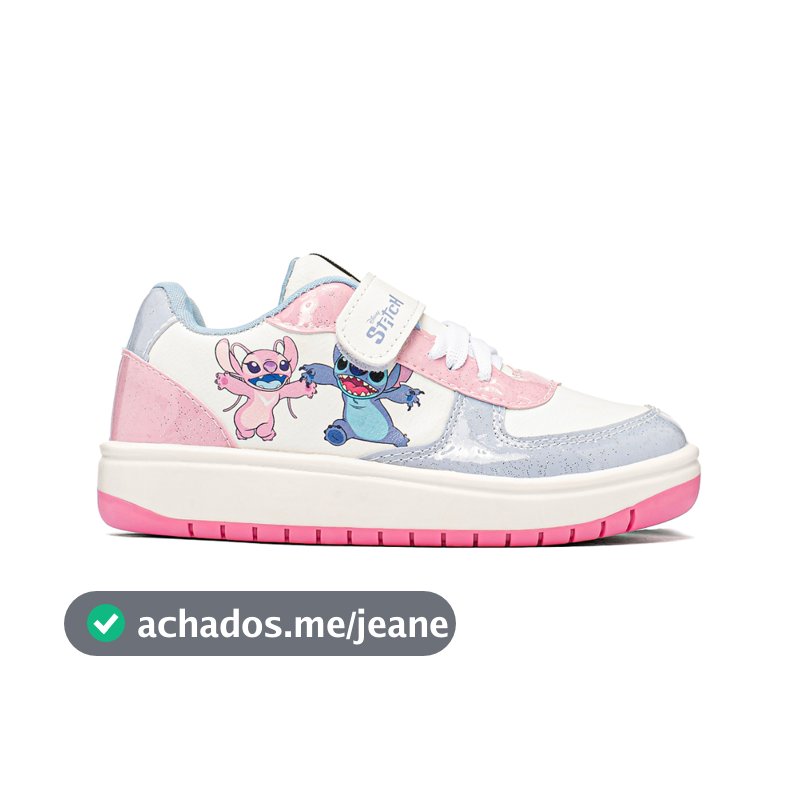 Tênis Infantil Feminino Disney Stitch Branco Solado Antiderrapante Produto Licenciado Original