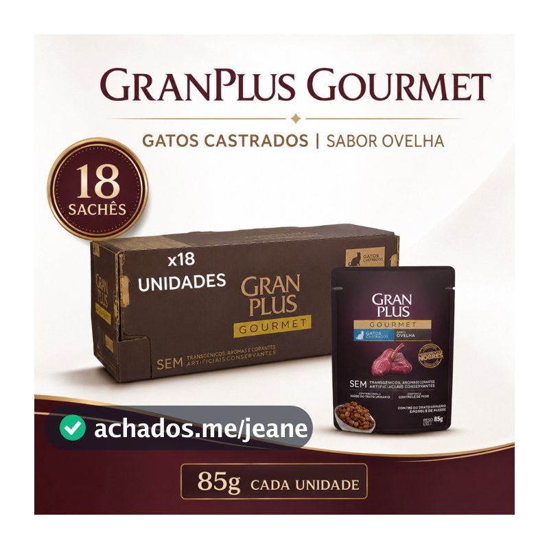 GranPlus Gourmet Gatos Castrados Ovelha 18 Sachês 85g - Envio Imediato