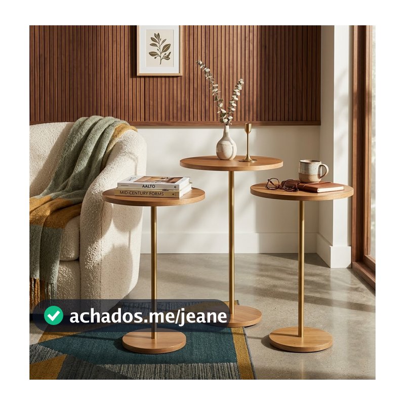 Kit 3 Mesas Laterais Redondas Sala Mesa de Apoio Decorativa Moderna Industrial Pé de Ferro