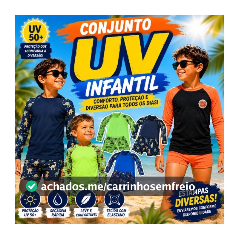 Conjunto Infantil Menino Camisa UV Manga Longa + Sunga Boxer Praia Piscina Verão Proteção Solar Roupa de Banho Infantil