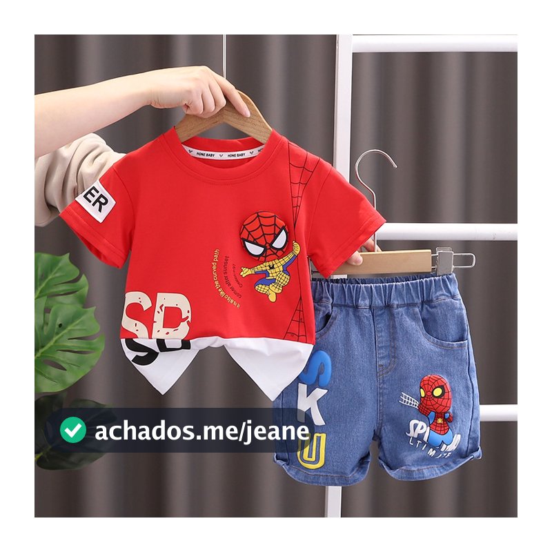 Kids Baby Boys Summer Clothes Sets Infant Cartoon Spiderman CottonT-shirt + Calção De Ganga 2Pcs Roupa De Criança