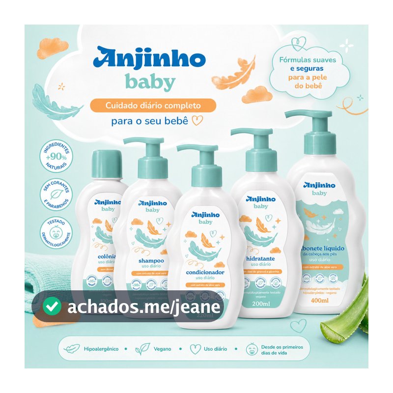 Kit Completo Anjinho Baby 5 Produtos Shampoo Condicionador Colônia Hidratante Sabonete Líquido