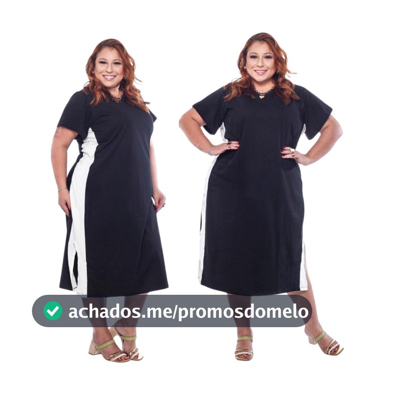 Vestido Mídi Plus Size com Fenda Lateral de Algodão e Manga ] Moda Casual Evangelico Mais Vendidos