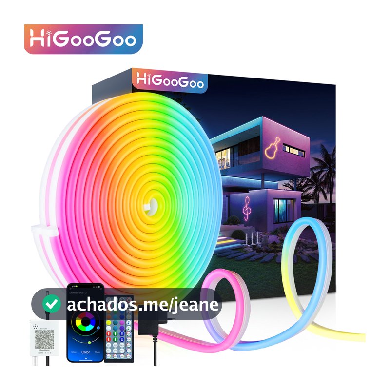 HiGooGoo Fita de LED Neon RGB Flexivel 30/20/10/5m IP65 APP Controle Remoto Com Fonte Ideal Para Decoração e Festas