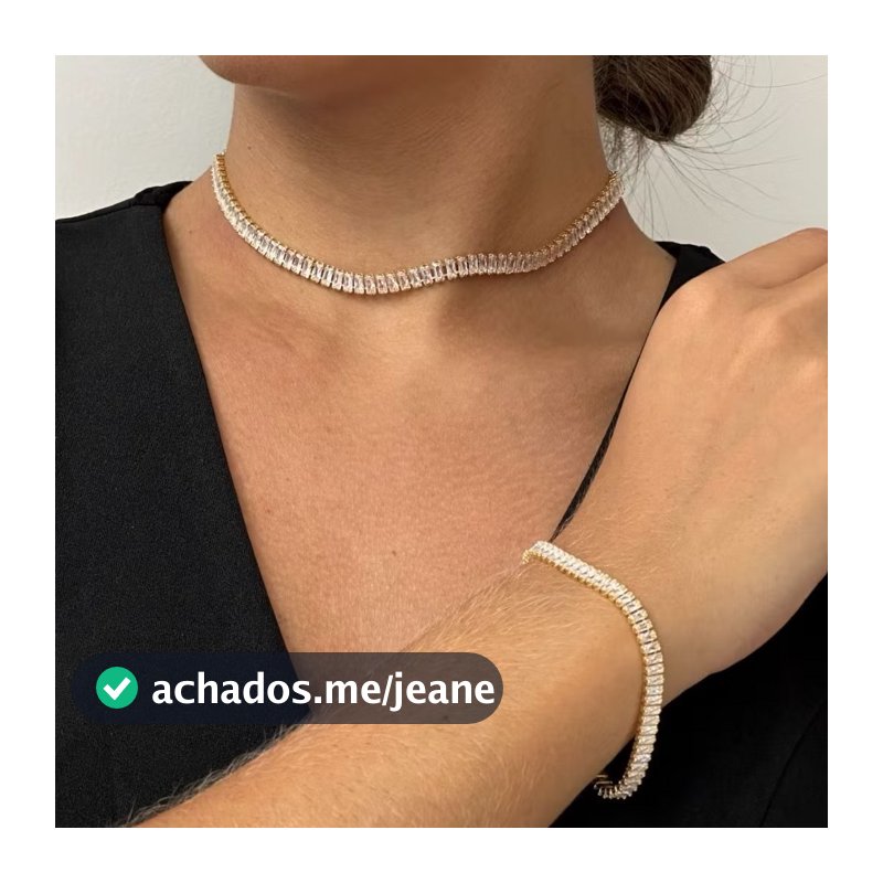 Conjunto Riviera Colar e Pulseira Feminina Zircônia Folheado a Ouro 18K e Prata Acessórios Femininos Choker