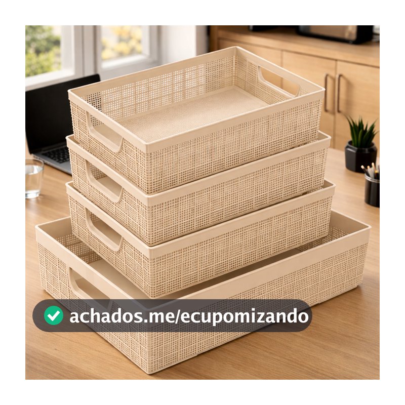 Kit 4 Cestos Organizador Grande em Plástico Empilhável Cozinha Banheiro Escritório 2 L 2 L 5,2 L