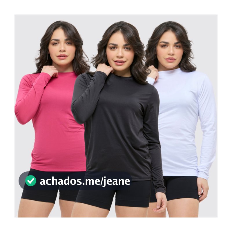 Kit 3 Camisa Térmica Feminina Proteção Uv 50+ Segunda Pele Camiseta Malha Fria Manga Longa UV